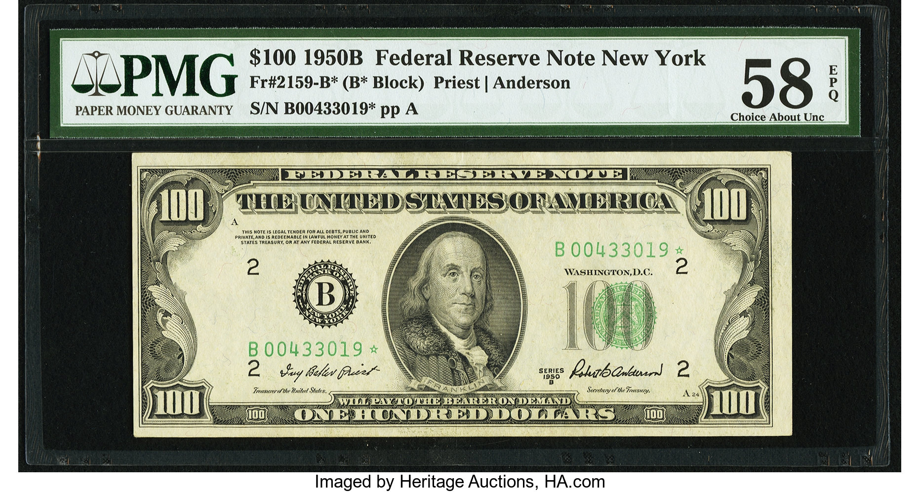 1950B $100 Replacement, New York (Fr. 2159B*)