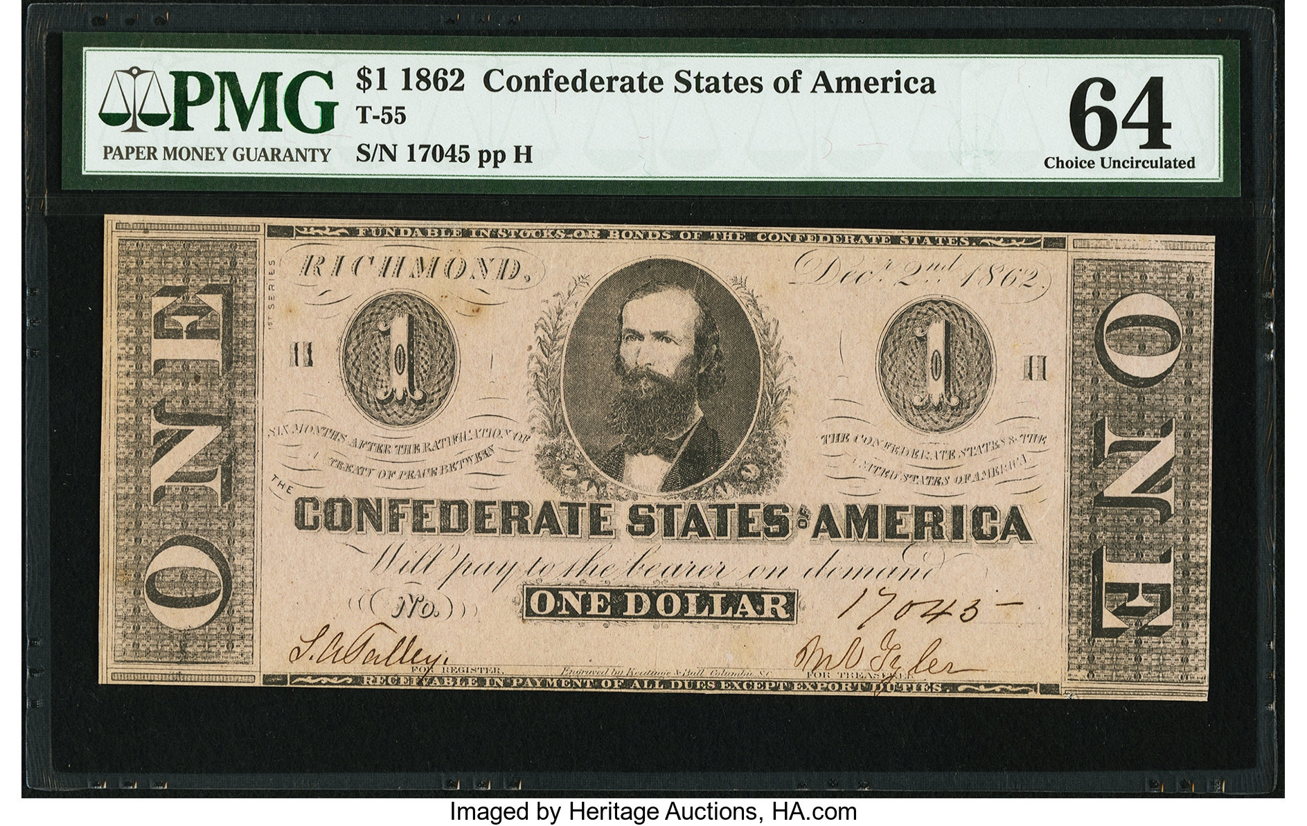 image for: T55 $1 1862 PF-2 Cr. 397 PMG Choice Uncirculated 64....
