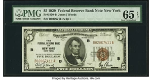 image for: Fr. 1850-B $5 1929 Federal Reserve Bank Note. PMG Gem Uncirculated 65 EPQ....