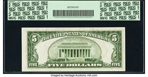 image for: Fr. 1959-I $5 1934C Wide Federal Reserve Note. PCGS Choice About New 58PPQ....