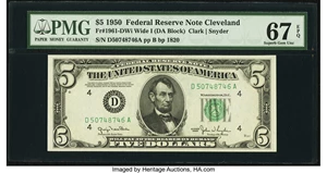 image for: Fr. 1961-D $5 1950 Federal Reserve Note. PMG Superb Gem Unc 67 EPQ....