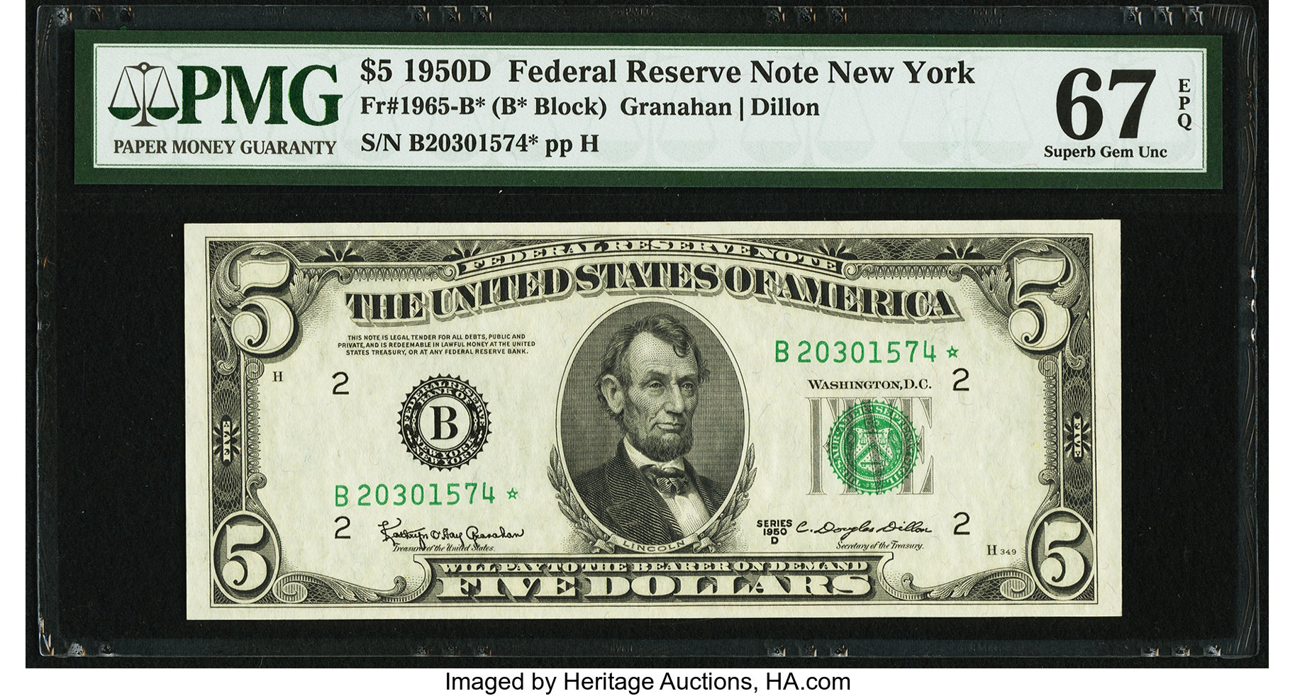 1950D $5 Replacement, New York (Fr. 1965B*)