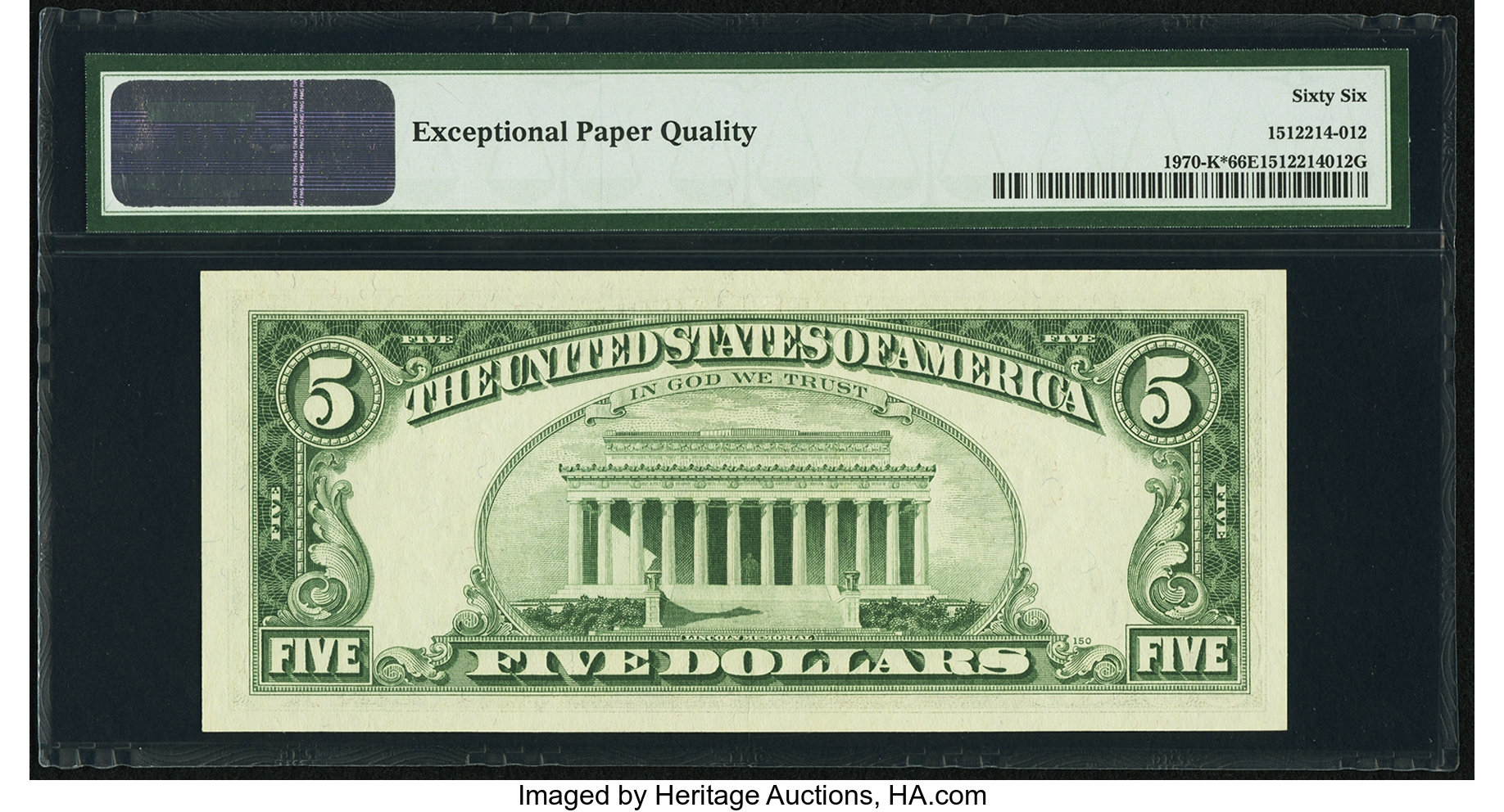 image for: Fr. 1970-K* $5 1969A Federal Reserve Note. PMG Gem Uncirculated 66 EPQ....