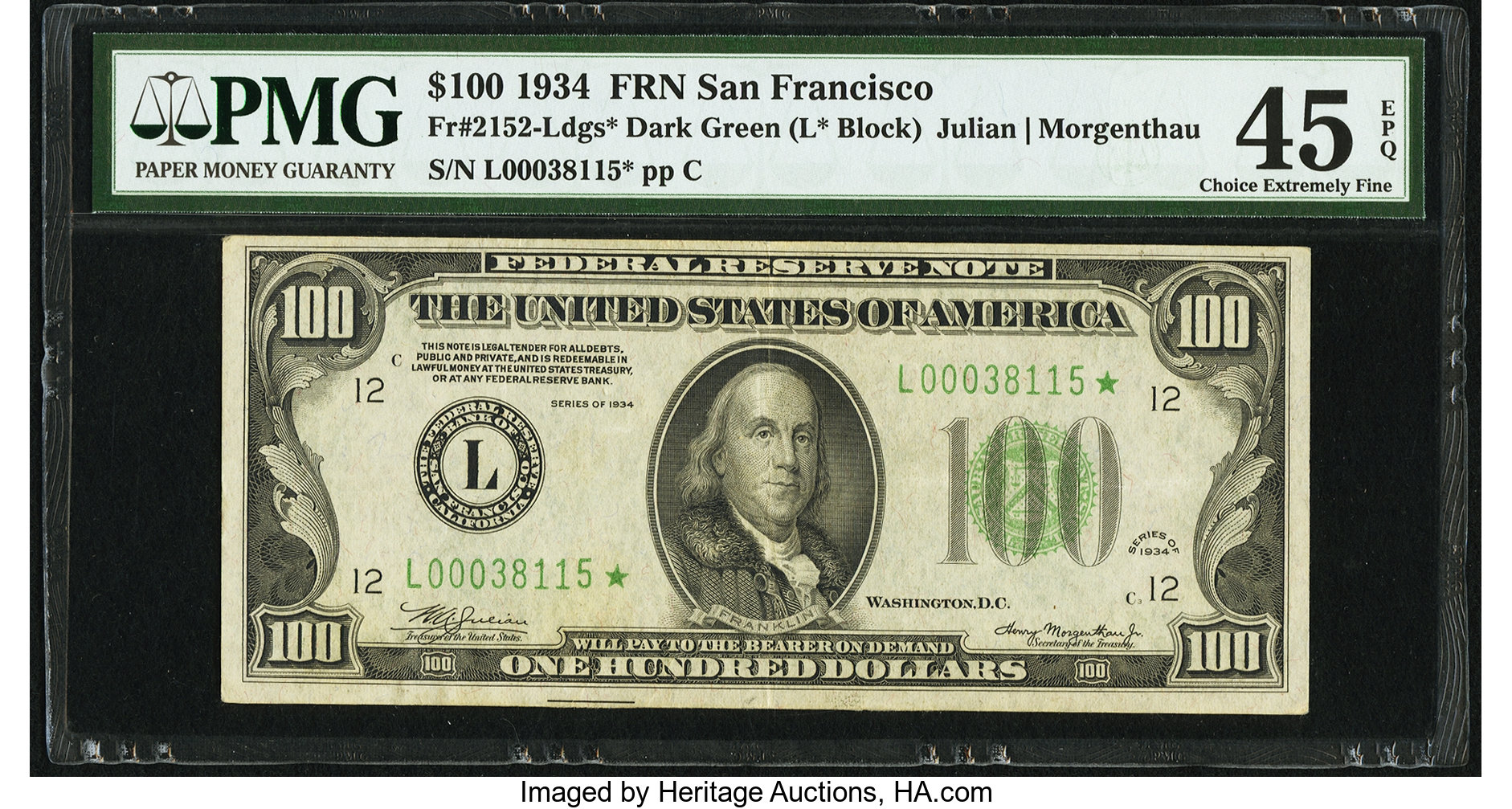 1934 $100 Replacement, San Francisco (Fr. 2152L*)