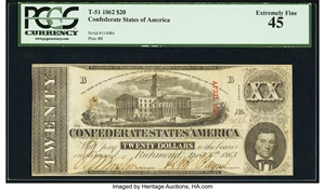 image for: Fully Framed T58 $20 1863 PCGS Extremely Fine 45....