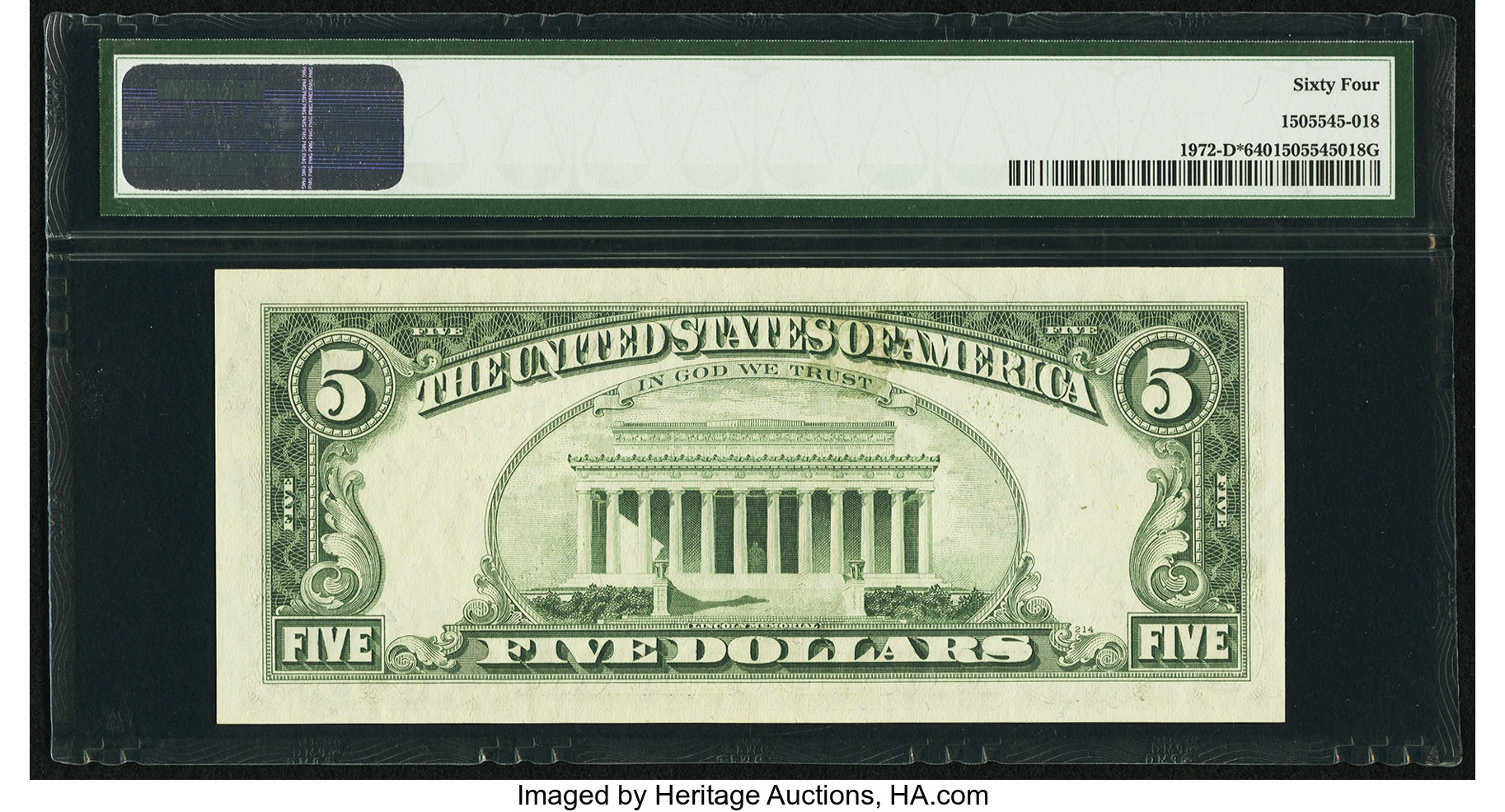 image for: Fr. 1972-D* $5 1969C Federal Reserve Note. PMG Choice Uncirculated 64....