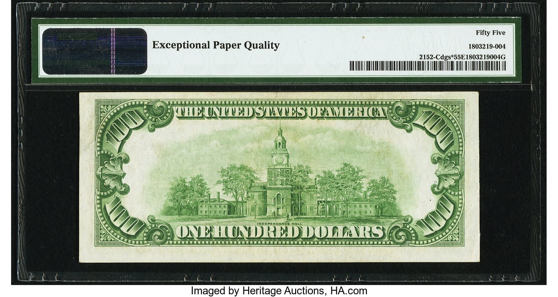 image for: Fr. 2152-C* $100 1934 Dark Green Seal Federal Reserve Note. PMG About Uncirculated 55 EPQ....