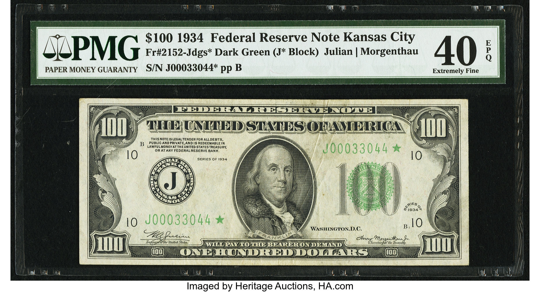 1934 $100 Replacement, Kansas City (Fr. 2152J*)