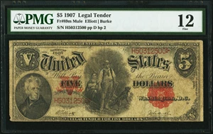 image for: Fr. 89 $5 1907 Legal Tender Mule PMG Fine 12....