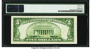 image for: Fr. 1952-J $5 1928B Dark Green Seal Federal Reserve Note. PMG Choice Very Fine 35....