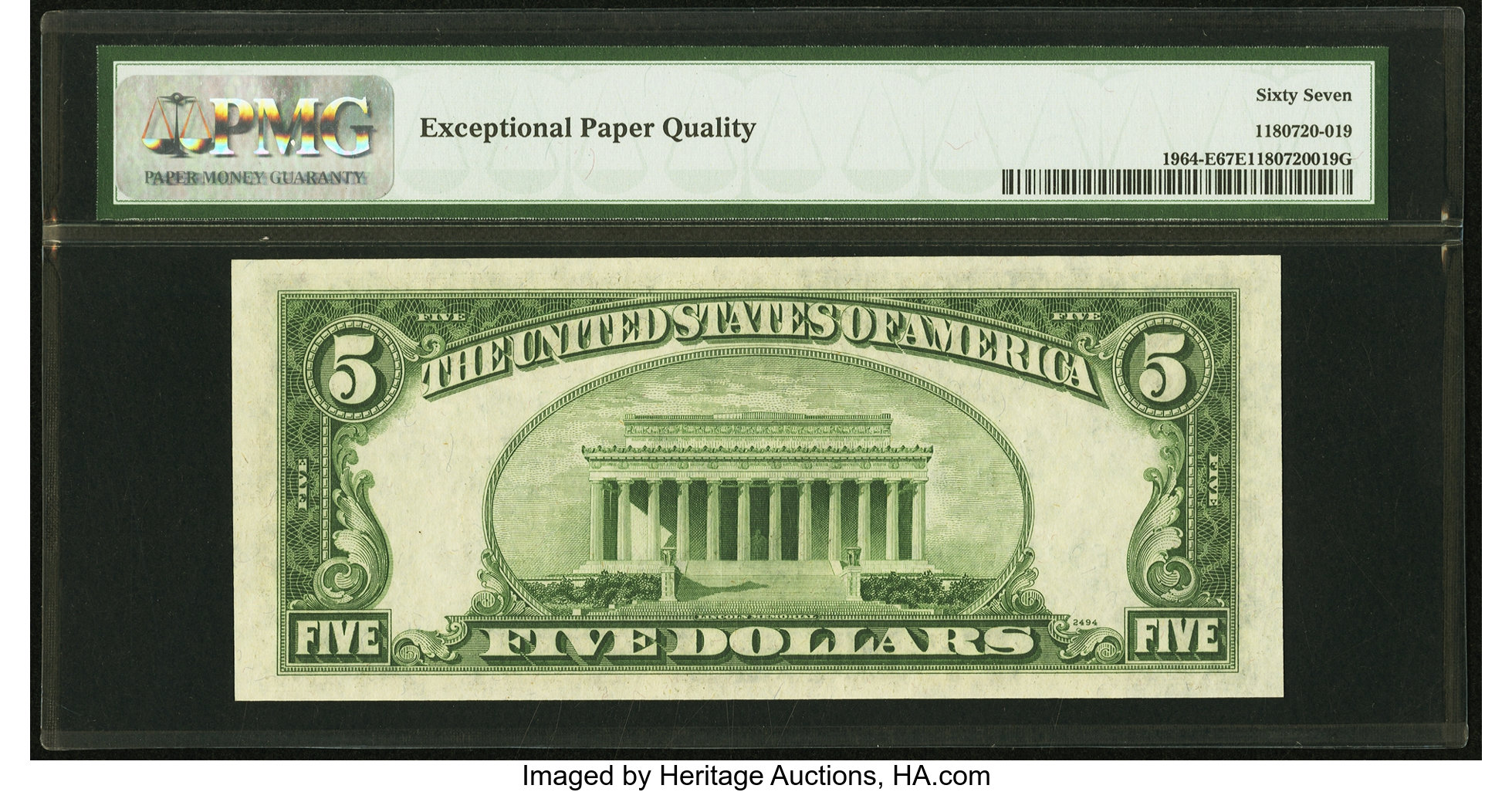 image for: Fr. 1964-E $5 1950C Federal Reserve Note. PMG Superb Gem Unc 67 EPQ....