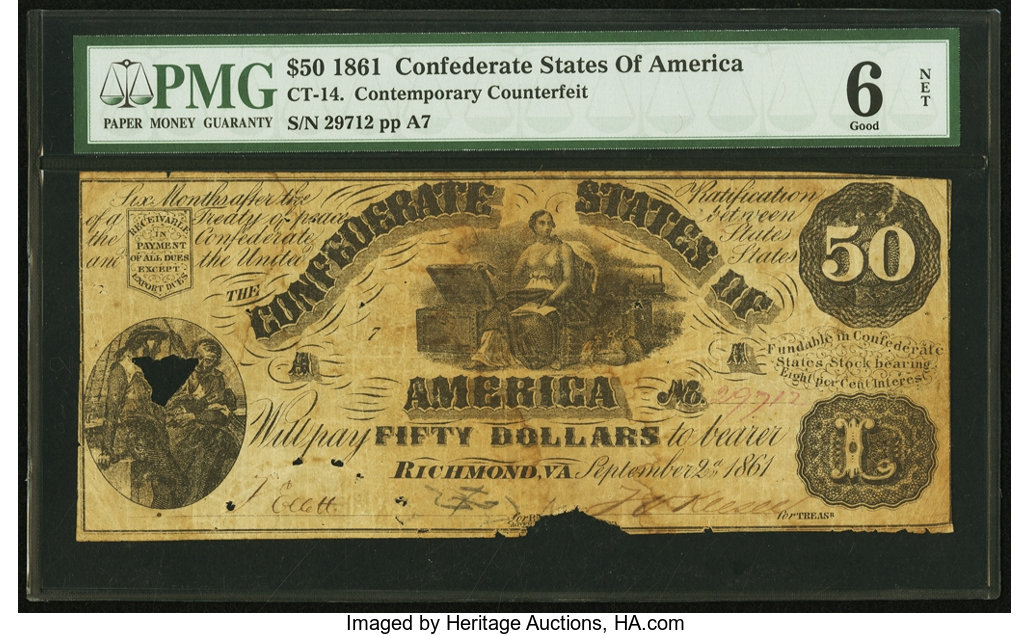 image for: CT14 $50 1861 Counterfeit PMG Good 6 Net....