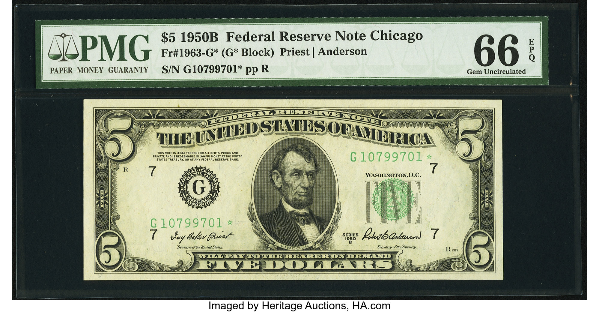 1950B $5 Replacement, Chicago (Fr. 1963G*)