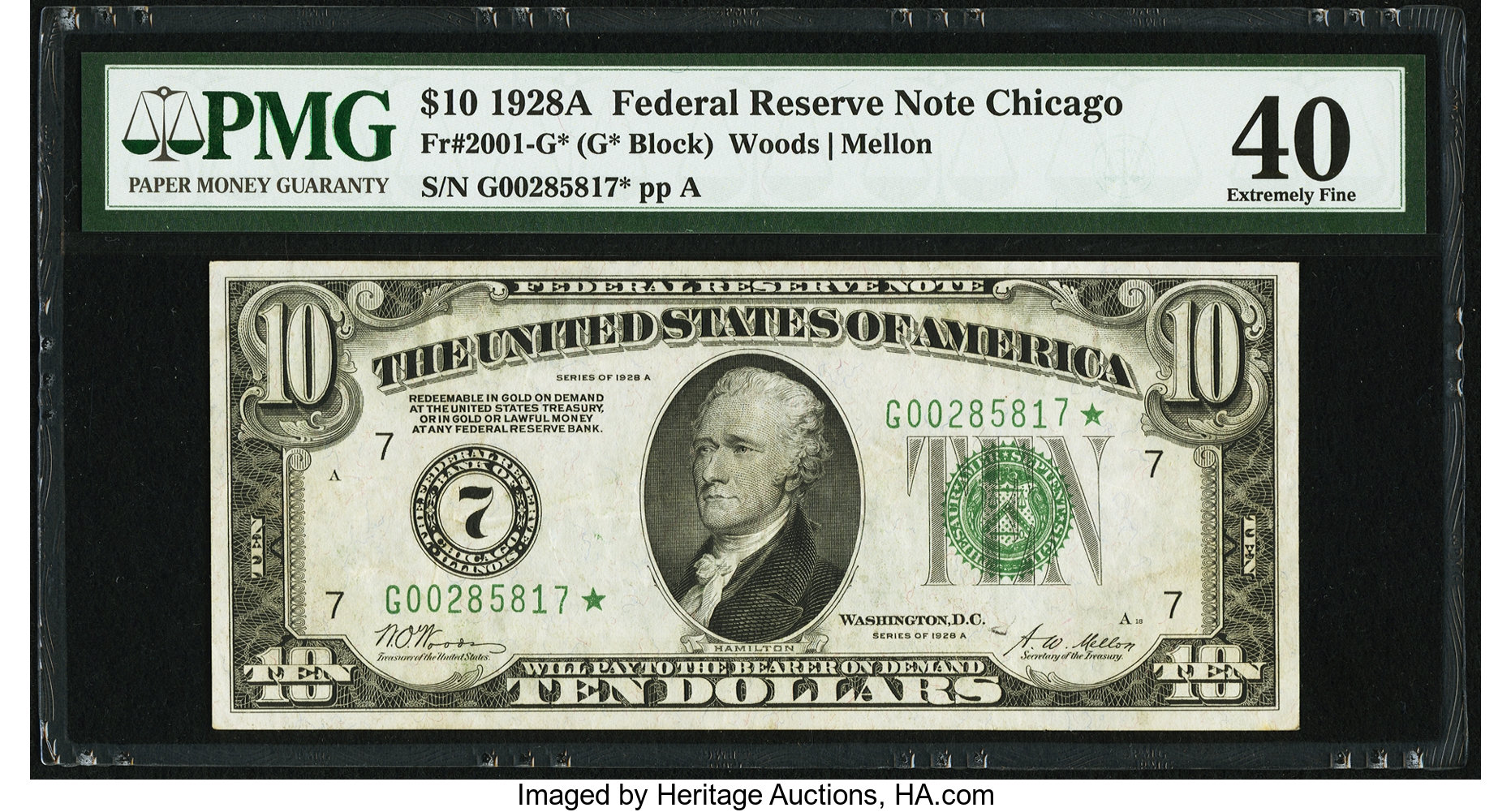 image for: Fr. 2001-G* $10 1928A Federal Reserve Note. PMG Extremely Fine 40....