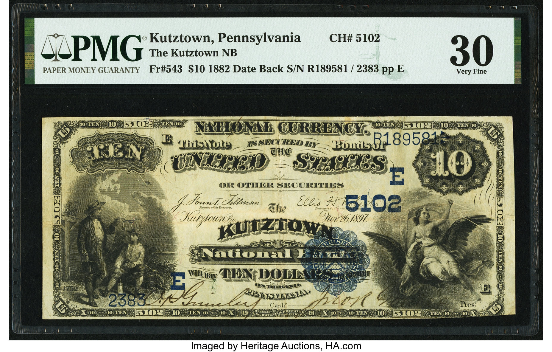 1882 $10 2nd Charter Period, 2nd Issue Date Back (Fr. 543)