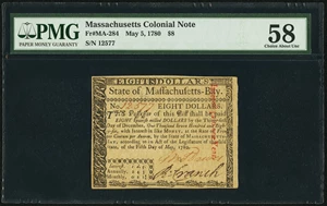 image for: Massachusetts May 5, 1780 $8 PMG Choice About Unc 58....