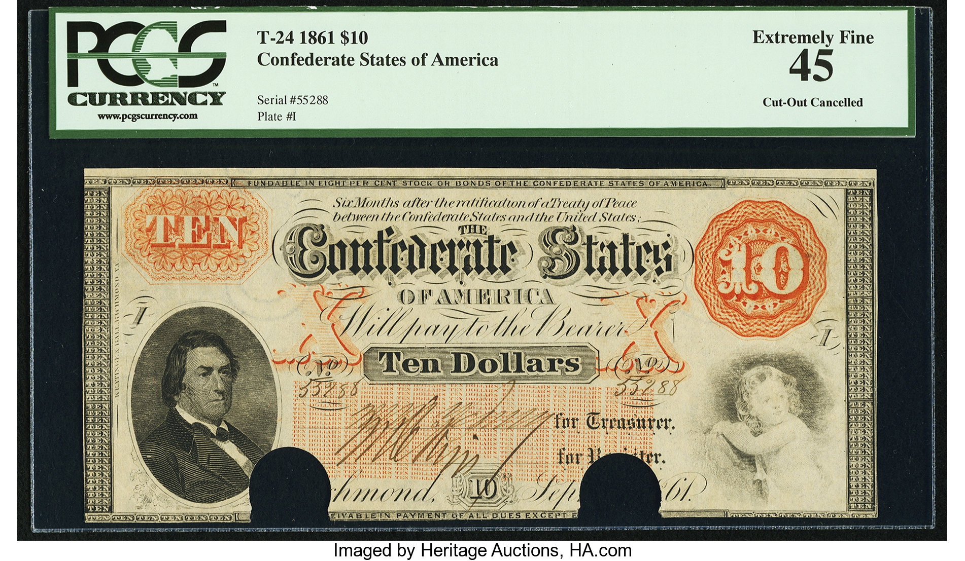 image for: T24 $10 1861 PF-12 Cr. 163 PCGS Extremely Fine 45....