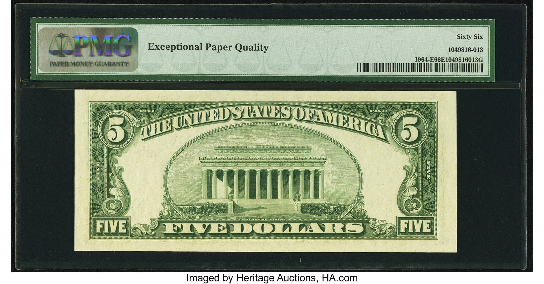 image for: Scarce E-C Block Fr. 1964-E $5 1950C Federal Reserve Note. PMG Gem Uncirculated 66 EPQ....