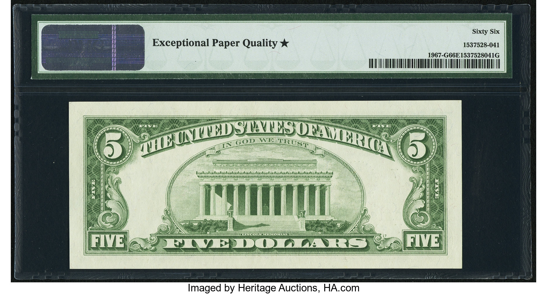image for: Fr. 1967-G $5 1963 Federal Reserve Note. PMG Gem Uncirculated 66 EPQ*....