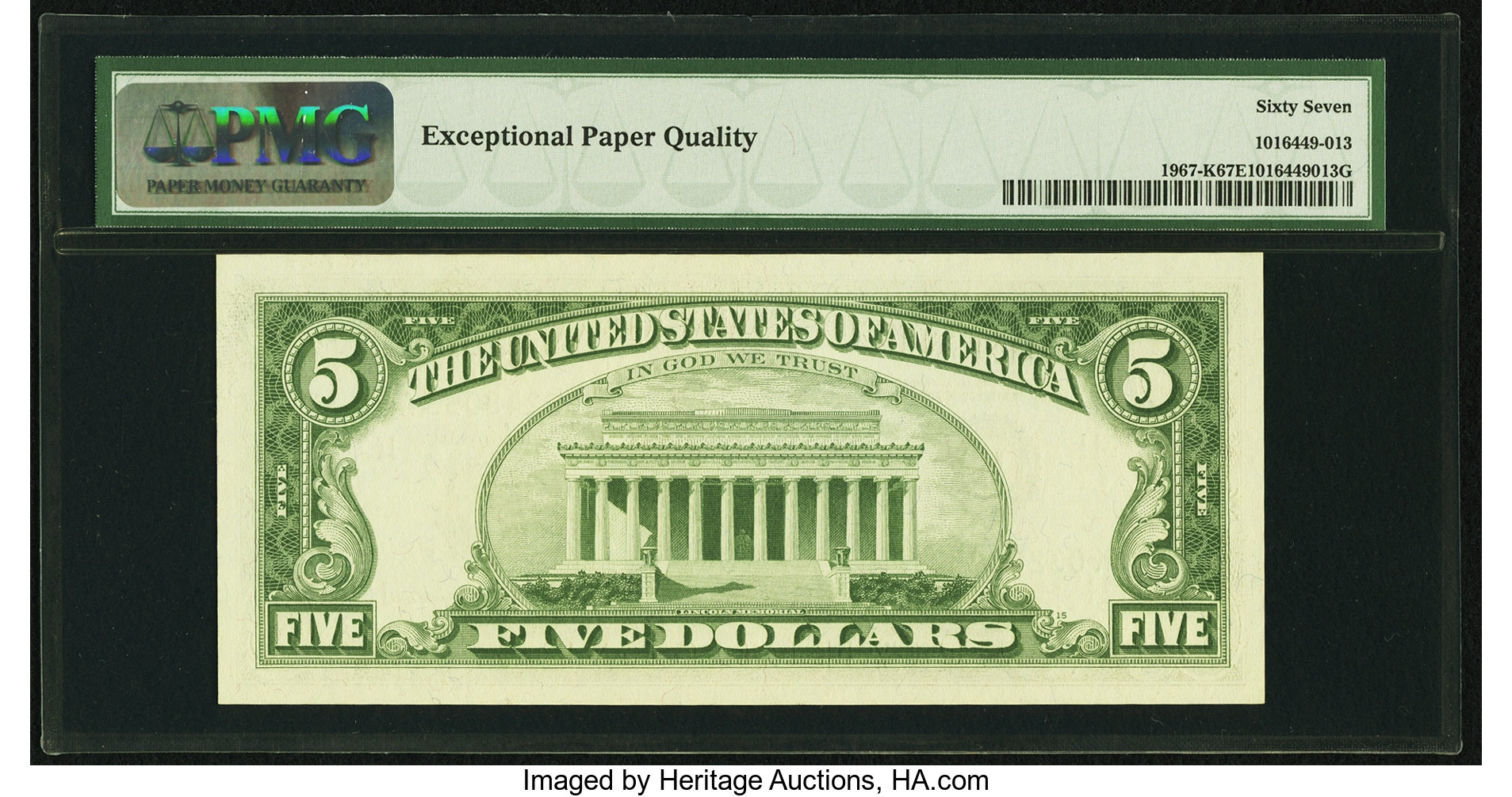 image for: Fr. 1967-K $5 1963 Federal Reserve Note. PMG Superb Gem Unc 67 EPQ....