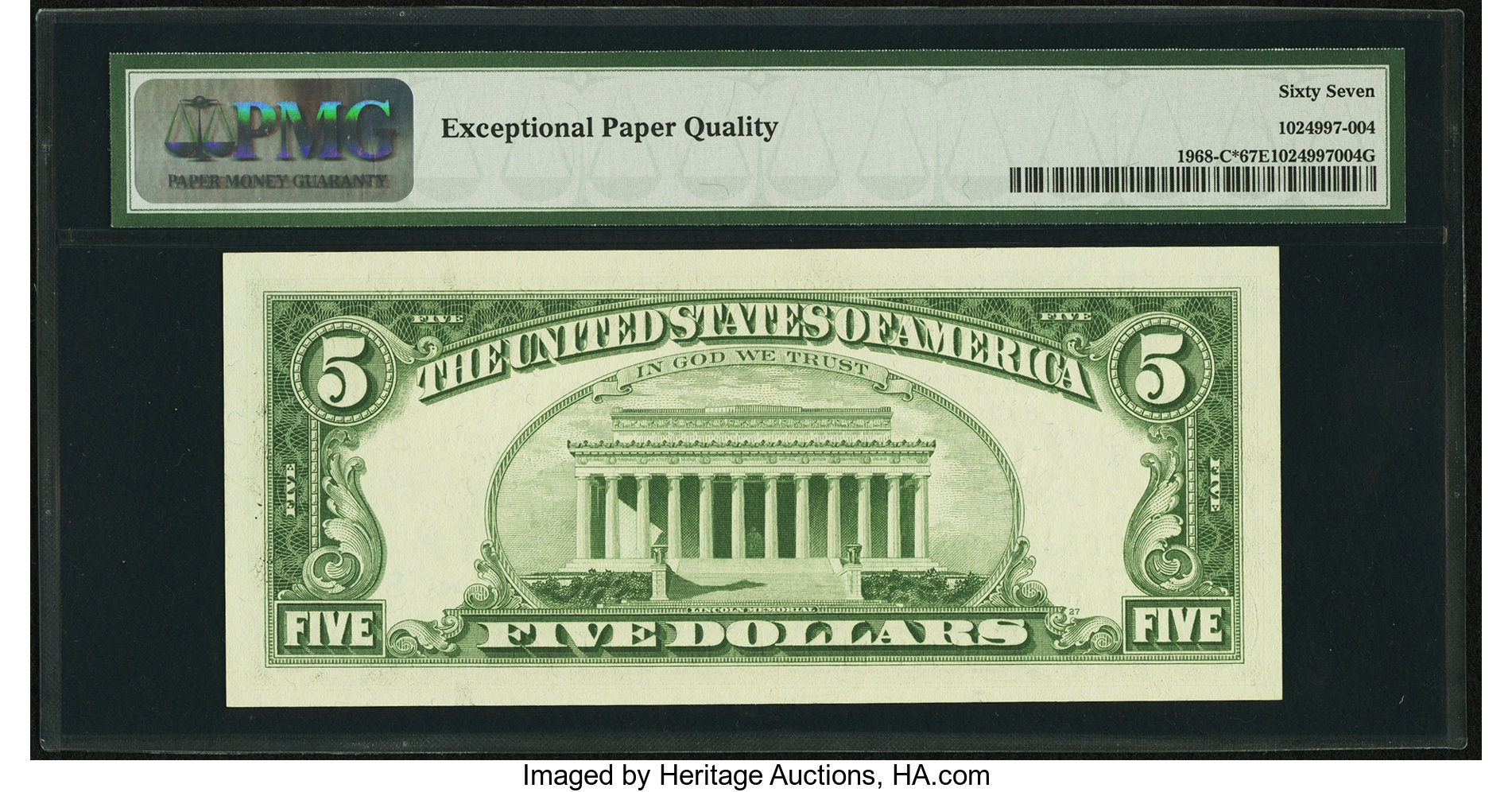 image for: Fr. 1968-C* $5 1963A Federal Reserve Note. PMG Superb Gem Unc 67 EPQ....