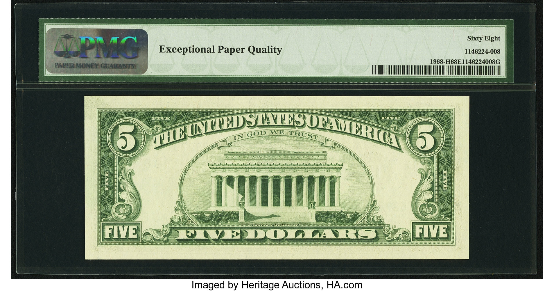 image for: Fr. 1968-H $5 1963A Federal Reserve Note. PMG Superb Gem Unc 68 EPQ....
