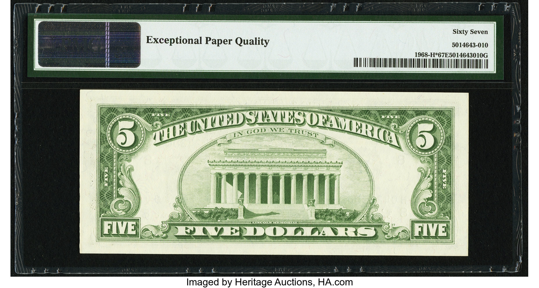 image for: Fr. 1968-H* $5 1963A Federal Reserve Note. PMG Superb Gem Unc 67 EPQ....