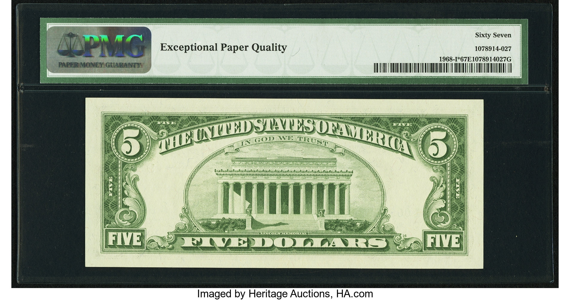 image for: Fr. 1968-I* $5 1963A Federal Reserve Note. PMG Superb Gem Unc 67 EPQ....
