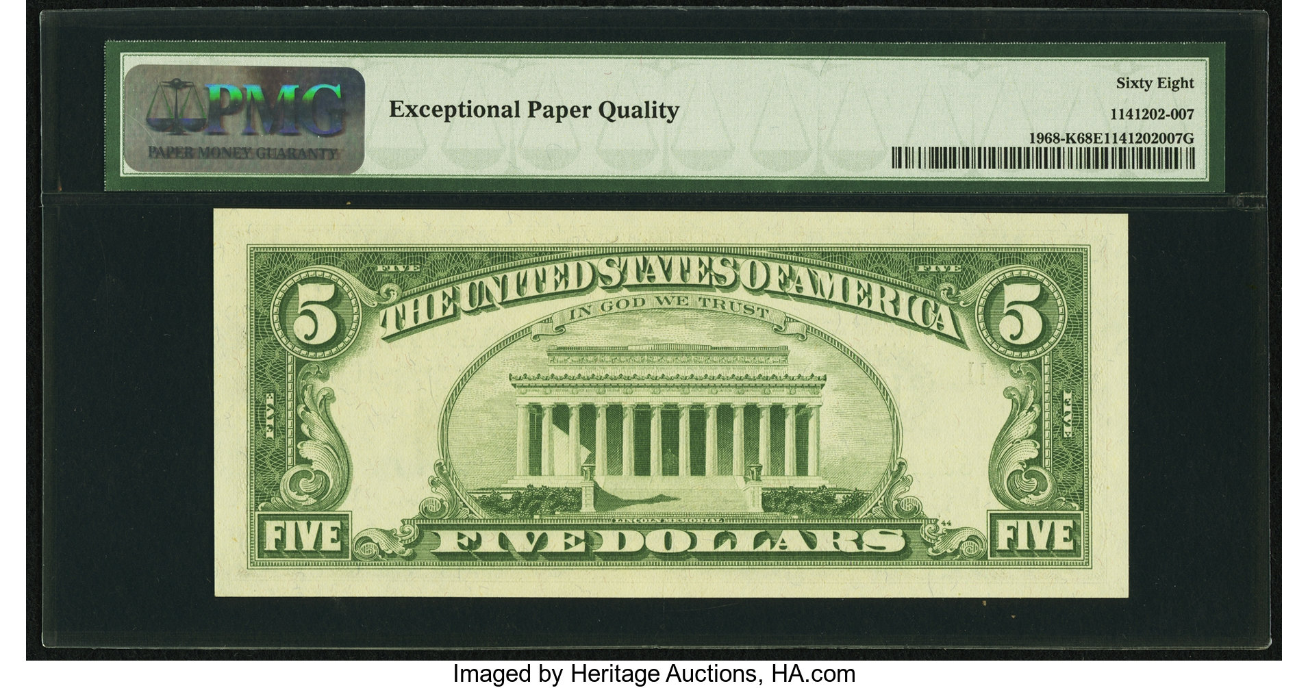 image for: Fr. 1968-K $5 1963A Federal Reserve Note. PMG Superb Gem Unc 68 EPQ....