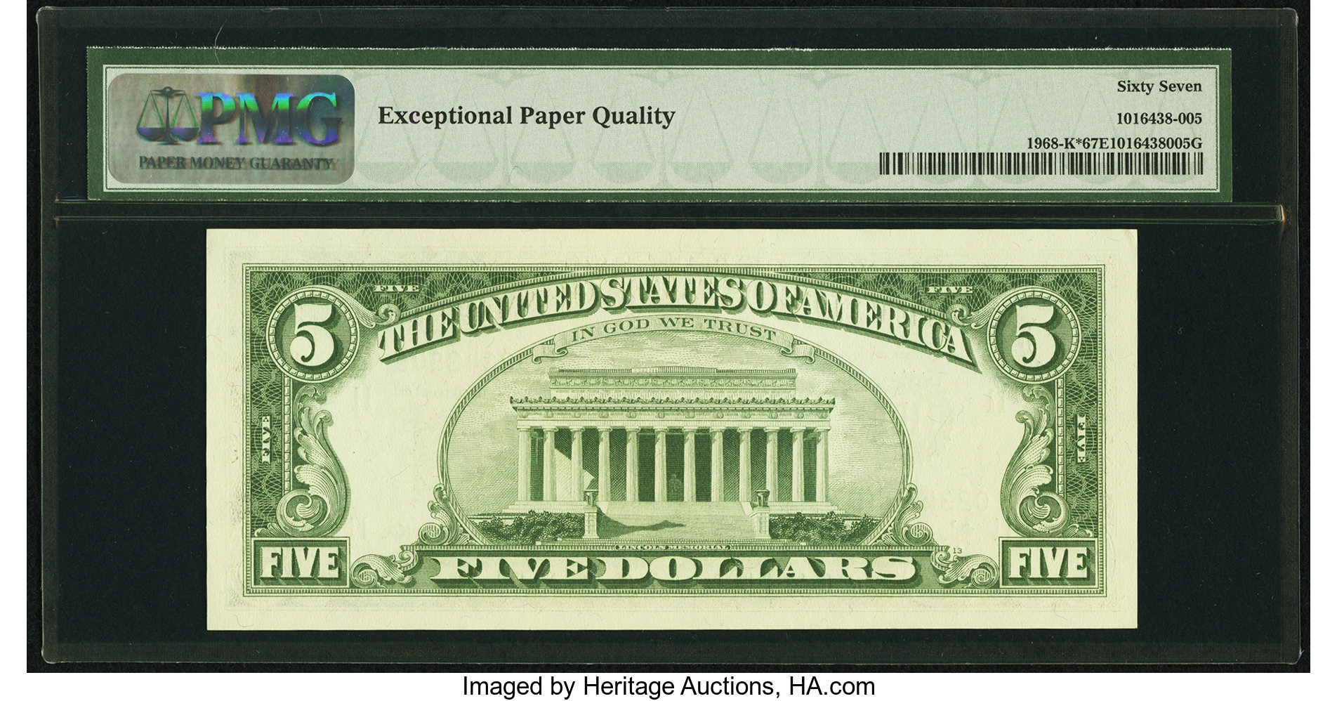 image for: Fr. 1968-K* $5 1963A Federal Reserve Note. PMG Superb Gem Unc 67 EPQ....
