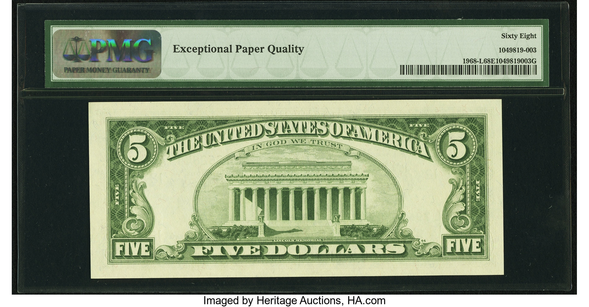 image for: Fr. 1968-L $5 1963A Federal Reserve Note. PMG Superb Gem Unc 68 EPQ....
