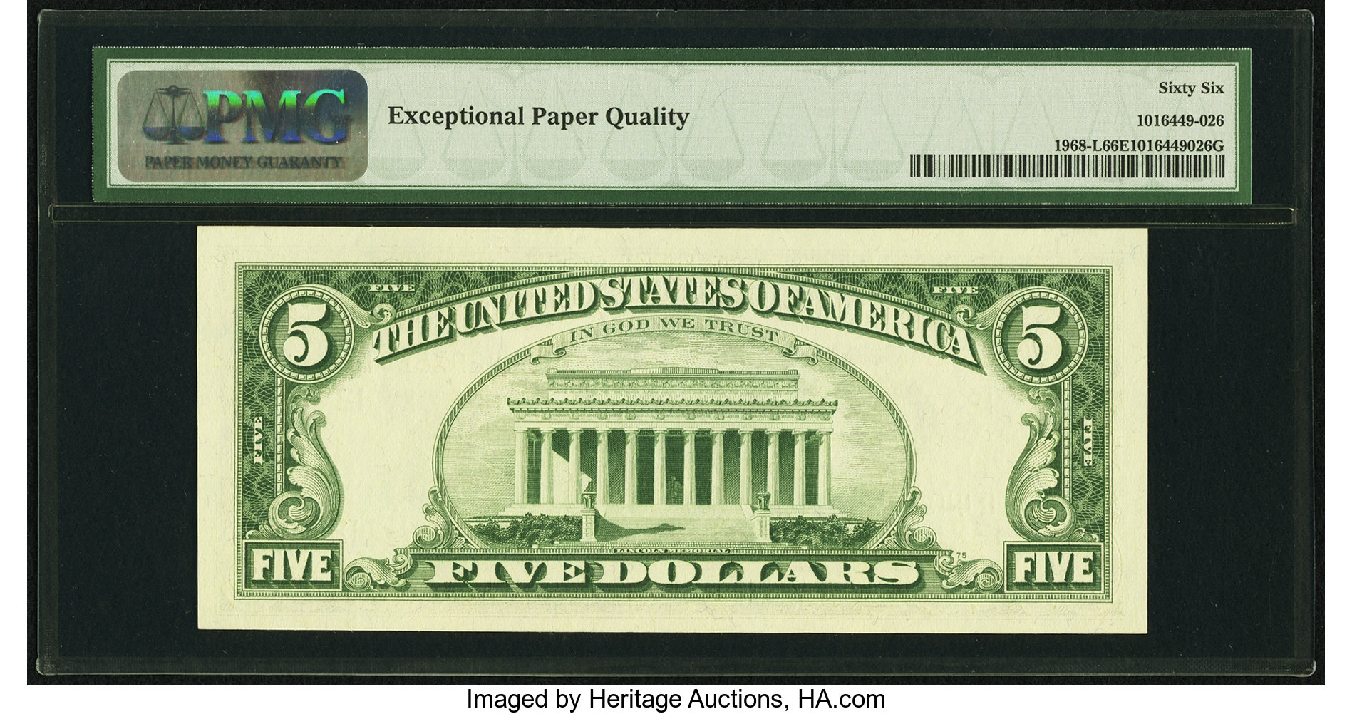 image for: Fr. 1968-L $5 1963A Federal Reserve Note. PMG Gem Uncirculated 66 EPQ....