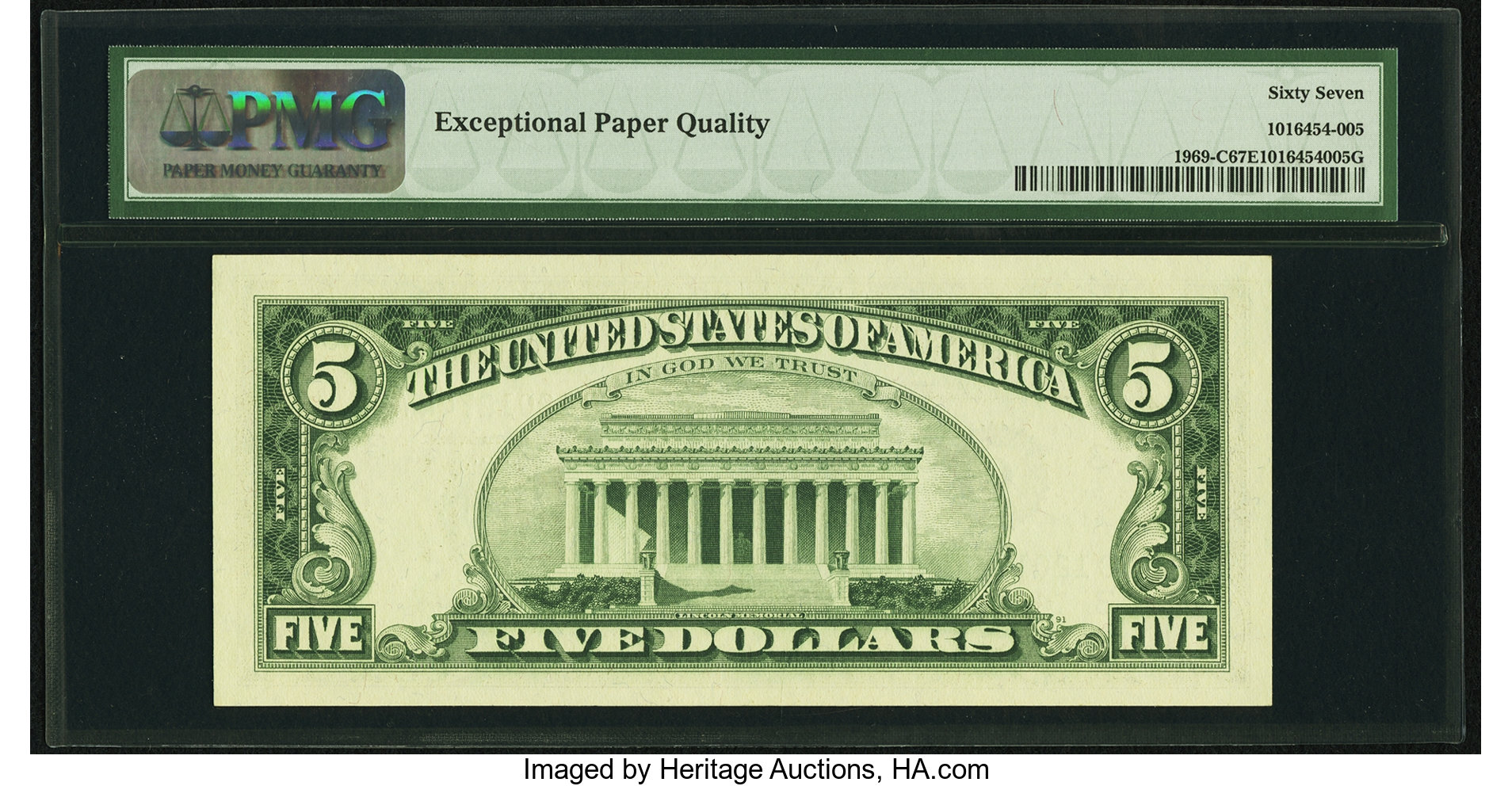 image for: Fr. 1969-C $5 1969 Federal Reserve Note. PMG Superb Gem Unc 67 EPQ....