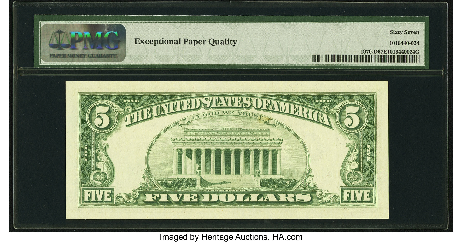 image for: Fr. 1970-D $5 1969A Federal Reserve Note. PMG Superb Gem Unc 67 EPQ....
