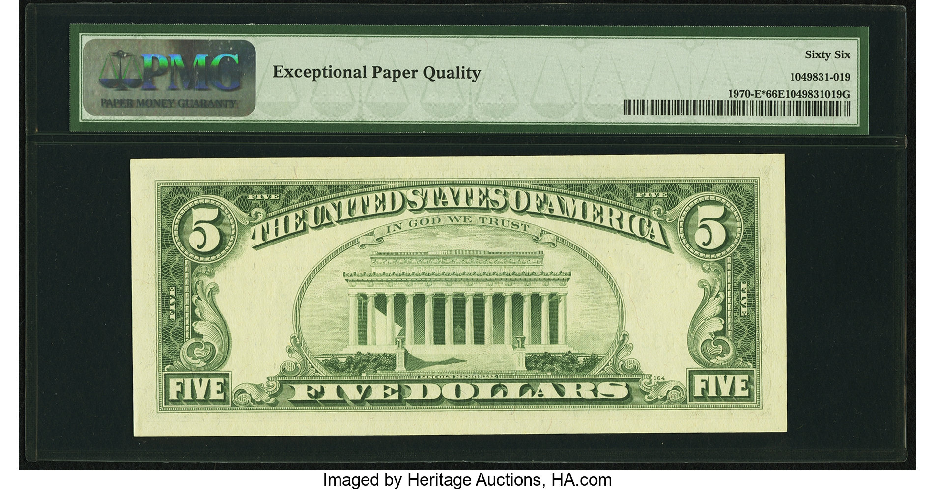 image for: Fr. 1970-E* $5 1969A Federal Reserve Note. PMG Gem Uncirculated 66 EPQ....