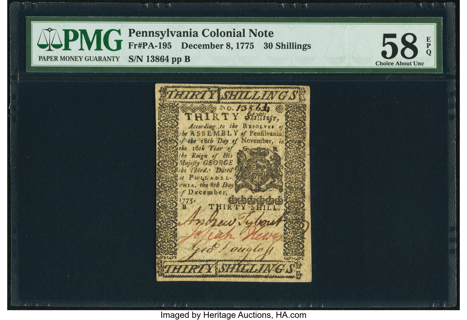 image for: Pennsylvania December 8, 1775 30s PMG Choice About Unc 58 EPQ....