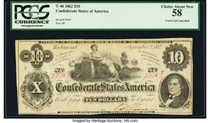 image for: T46 $10 1862 PF-2 Cr. 343 PCGS Choice About New 58....