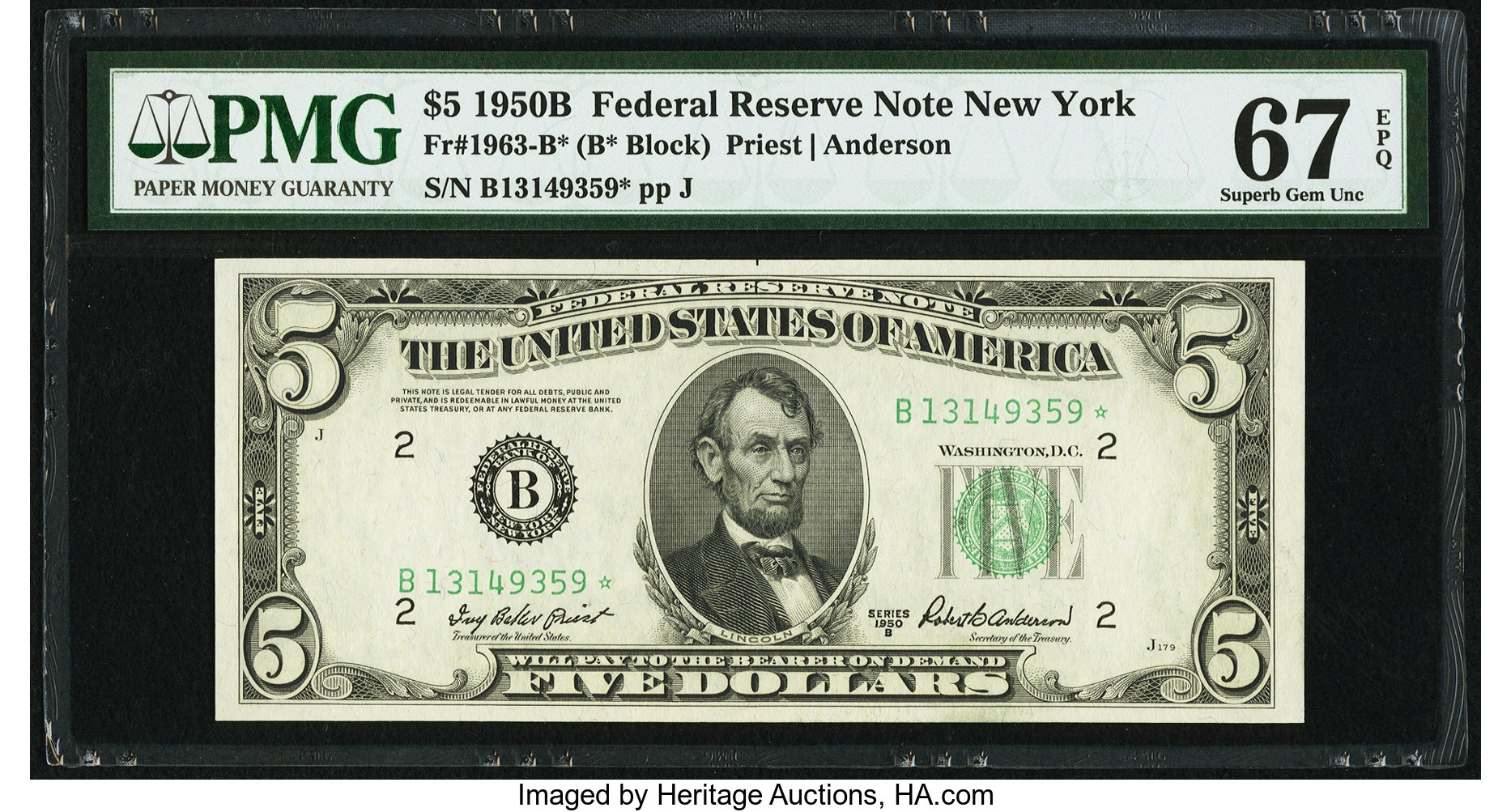 1950B $5 Replacement, New York (Fr. 1963B*)