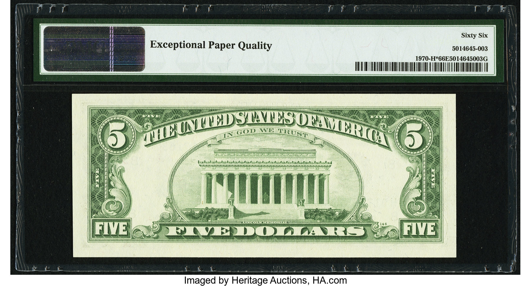 image for: Fr. 1970-H* $5 1969A Federal Reserve Note. PMG Gem Uncirculated 66 EPQ....