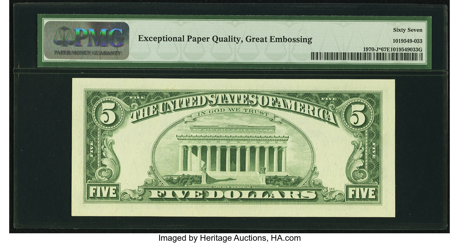 image for: Fr. 1970-J* $5 1969A Federal Reserve Note. PMG Superb Gem Unc 67 EPQ....