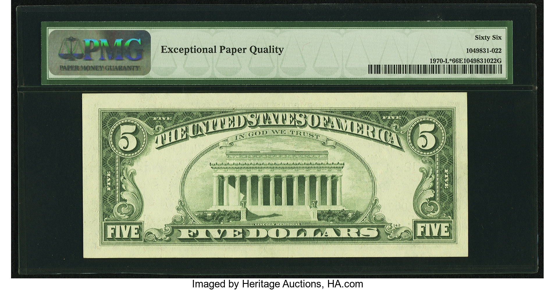 image for: Fr. 1970-L* $5 1969A Federal Reserve Note. PMG Gem Uncirculated 66 EPQ....