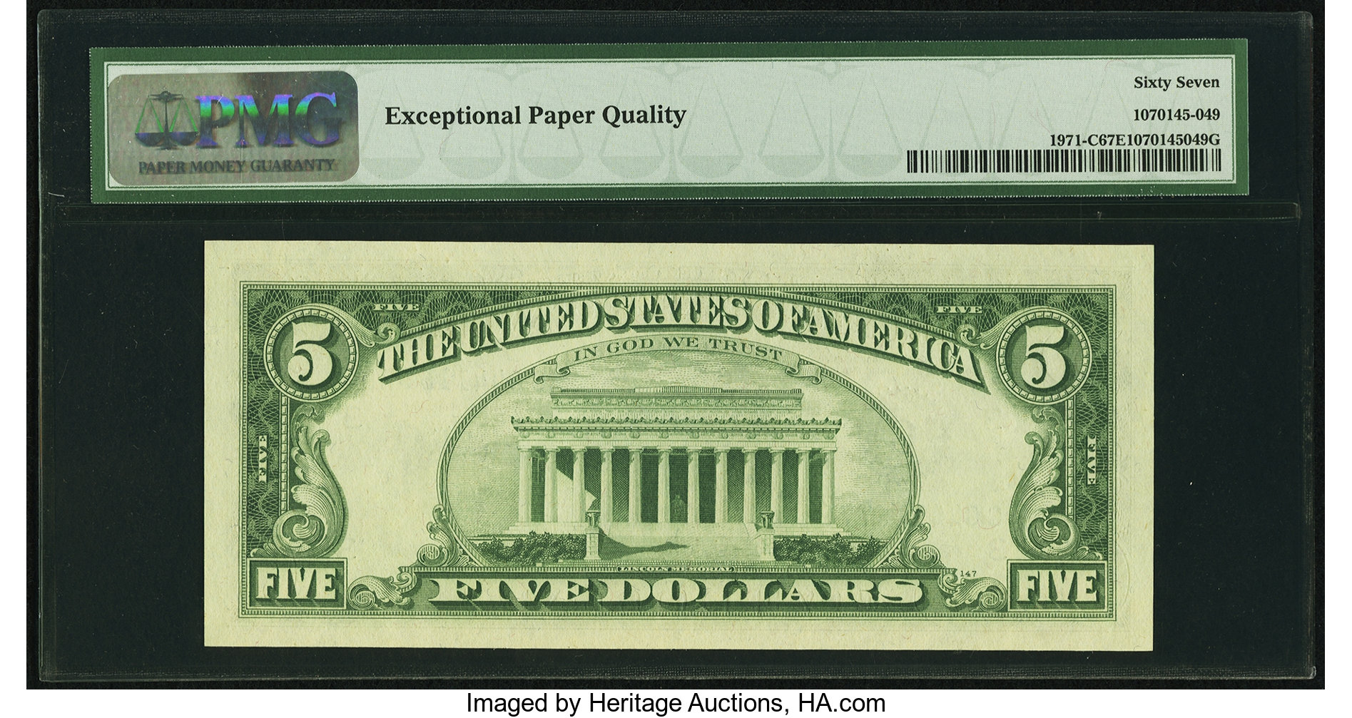image for: Fr. 1971-C $5 1969B Federal Reserve Note. PMG Superb Gem Unc 67 EPQ....