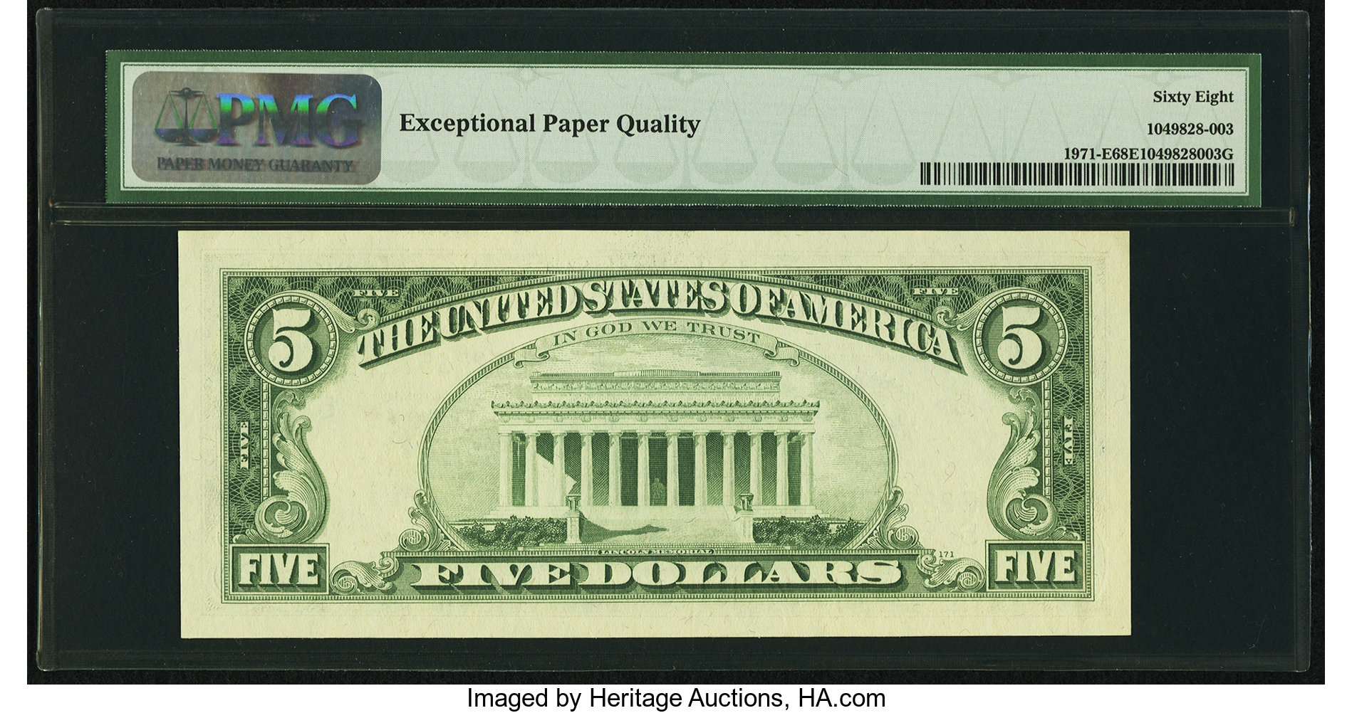 image for: Fr. 1971-E $5 1969B Federal Reserve Note. PMG Superb Gem Unc 68 EPQ....