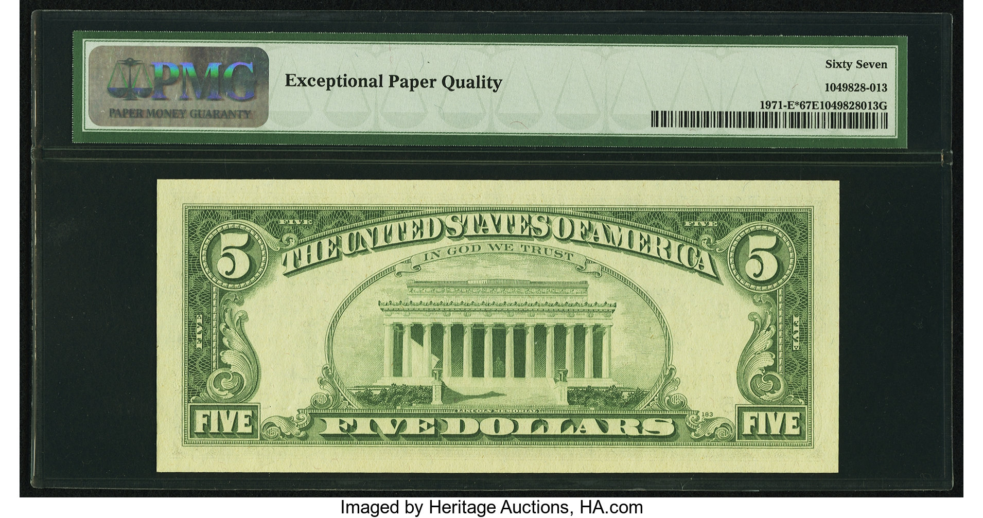 image for: Fr. 1971-E* $5 1969B Federal Reserve Note. PMG Superb Gem Unc 67 EPQ....