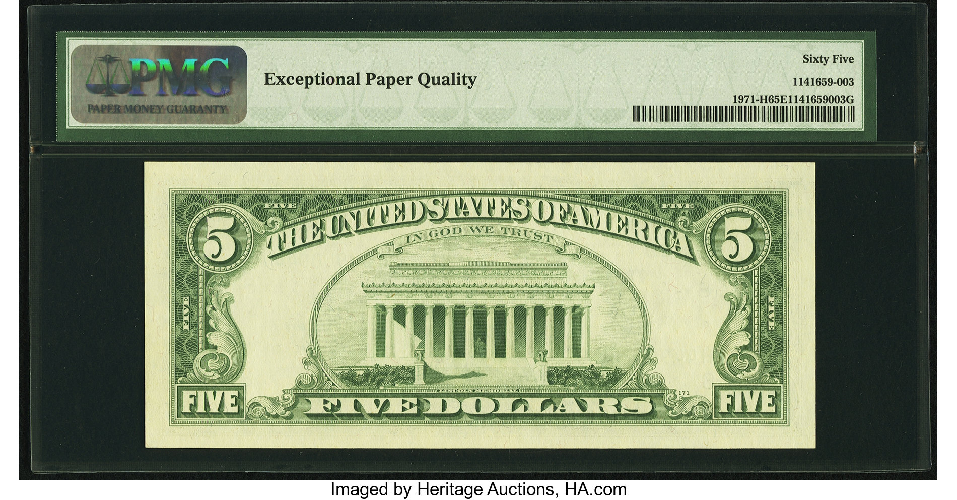 image for: Radar Serial Number 44900944 Fr. 1971-H $5 1969B Federal Reserve Note. PMG Gem Uncirculated 65 EPQ....