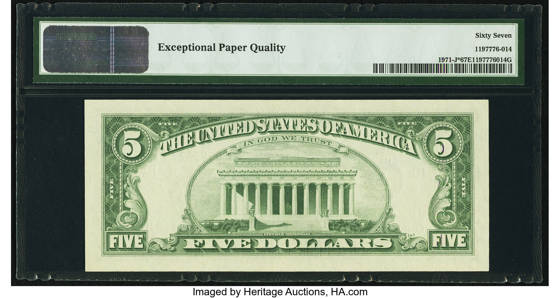 image for: Fr. 1971-J* $5 1969B Federal Reserve Note. PMG Superb Gem Unc 67 EPQ....