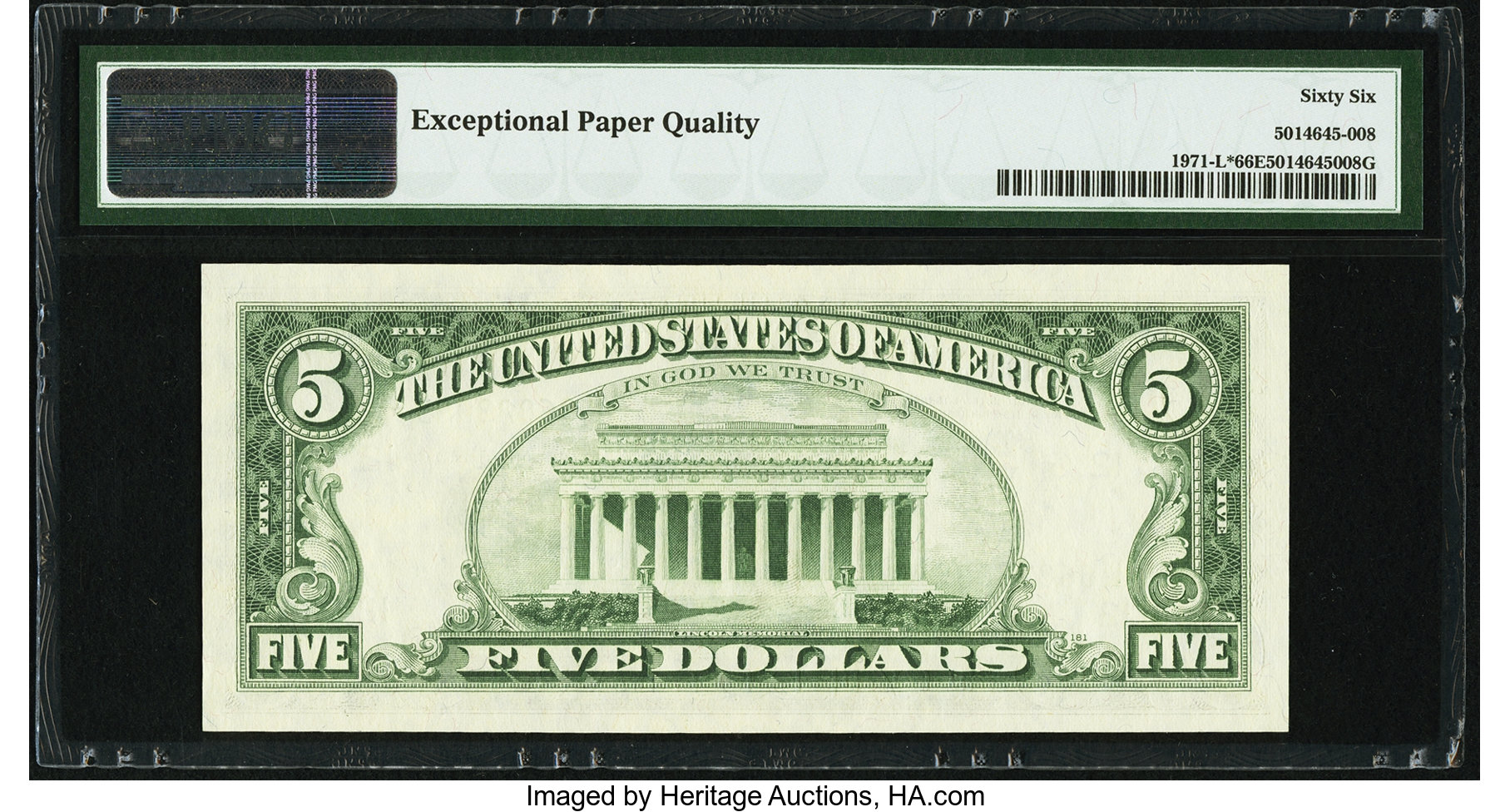 image for: Fr. 1971-L* $5 1969B Federal Reserve Note. PMG Gem Uncirculated 66 EPQ....
