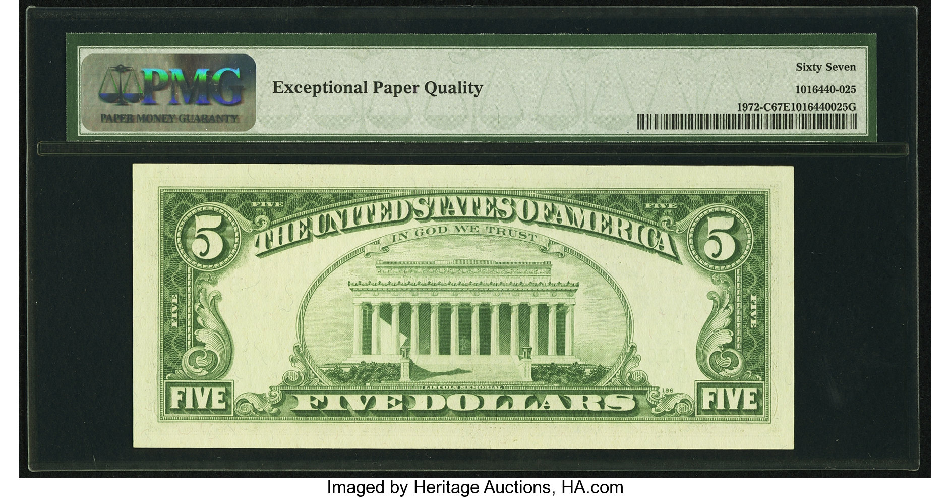 image for: Fr. 1972-C $5 1969C Federal Reserve Note. PMG Superb Gem Unc 67 EPQ....