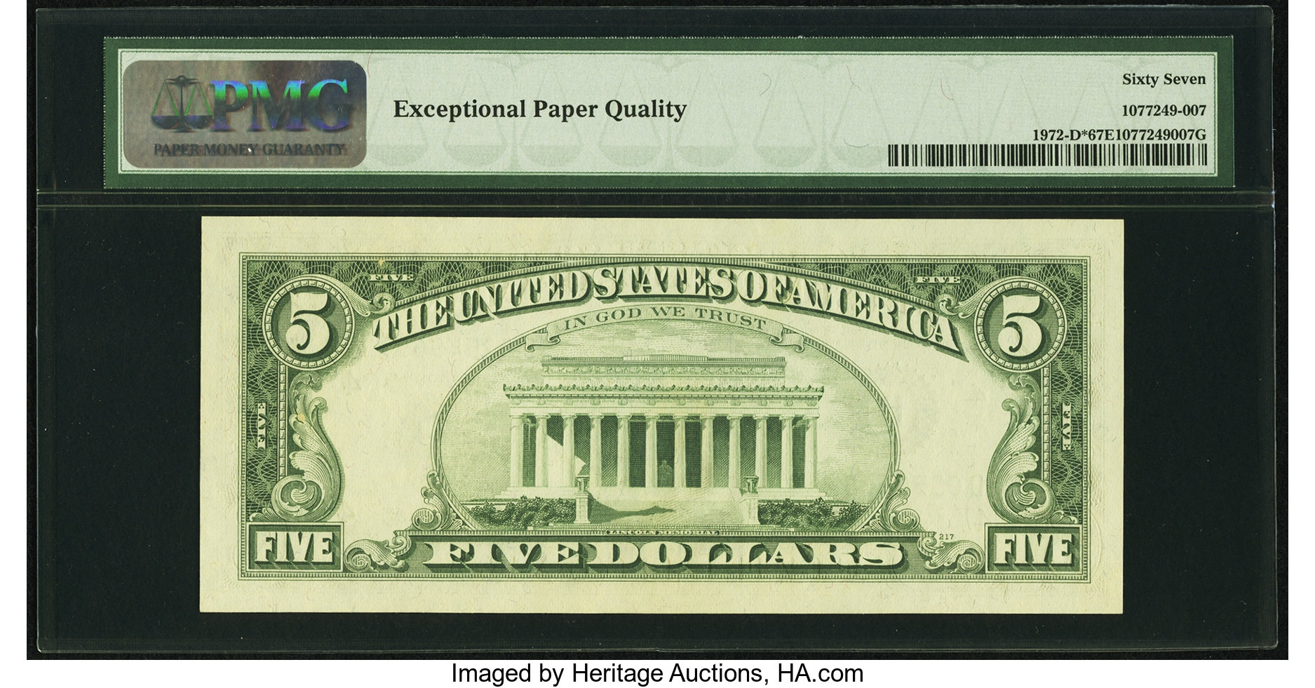 image for: Fr. 1972-D* $5 1969C Federal Reserve Note. PMG Superb Gem Unc 67 EPQ....