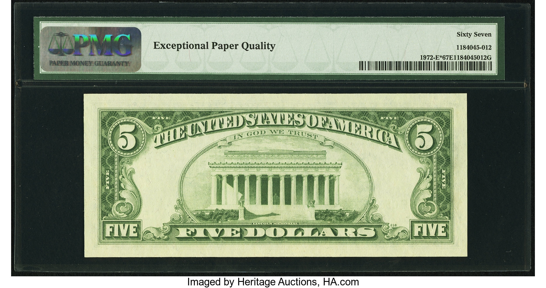 image for: Fr. 1972-E* $5 1969C Federal Reserve Note. PMG Superb Gem Unc 67 EPQ....